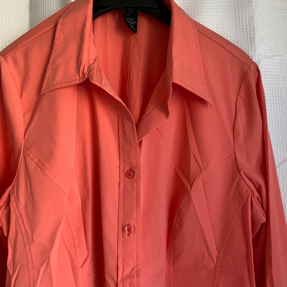Dark peach colored shirt. Stretchy.